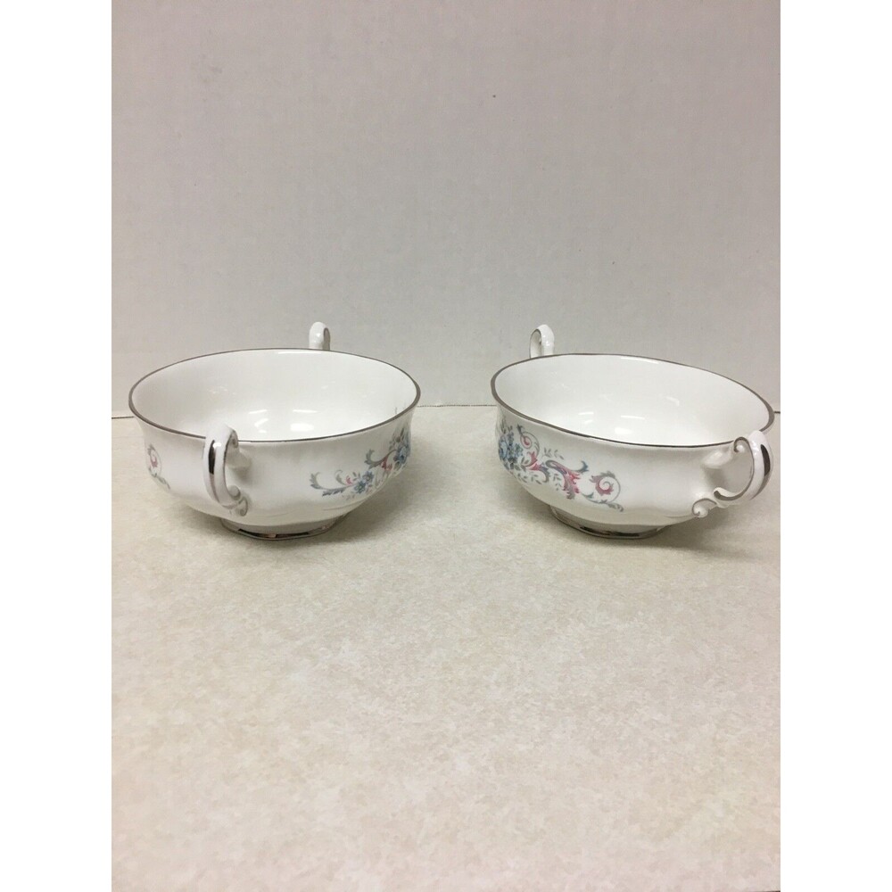 PAR AGON SET OF 2 FINE BONE CHINA ENGLAND ROMANCE DOUBLE HANDLE SOUP BOWL